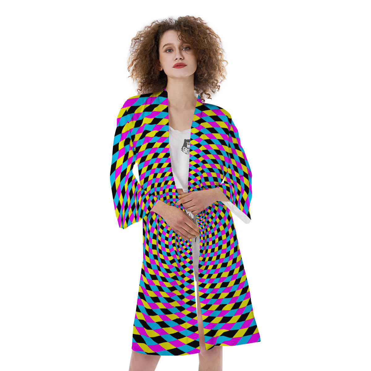 Illusion Spiral Colorful Print Kimono-grizzshop