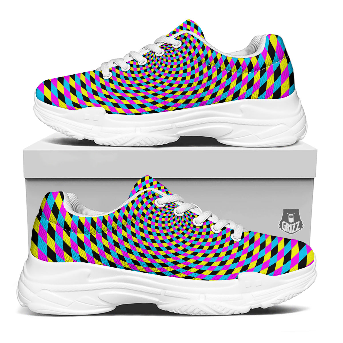 Illusion Spiral Colorful Print White Chunky Shoes-grizzshop