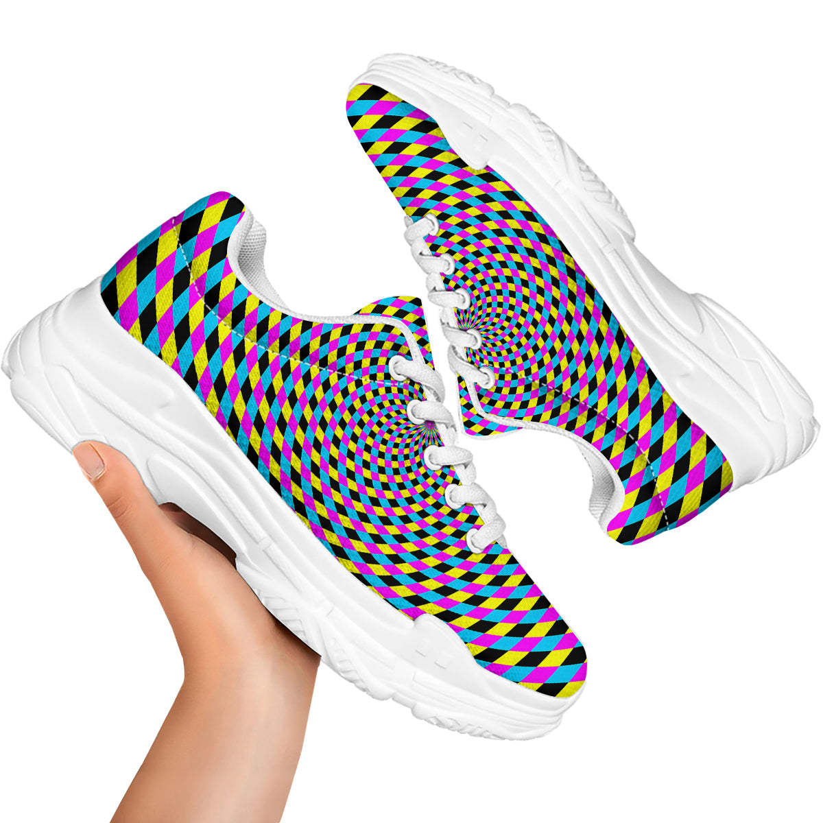 Illusion Spiral Colorful Print White Chunky Shoes-grizzshop