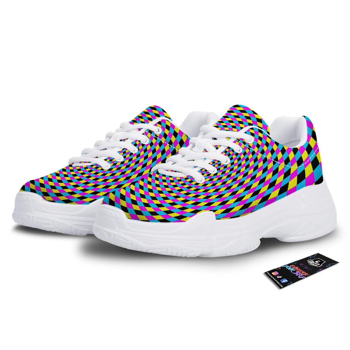 Illusion Spiral Colorful Print White Chunky Shoes-grizzshop