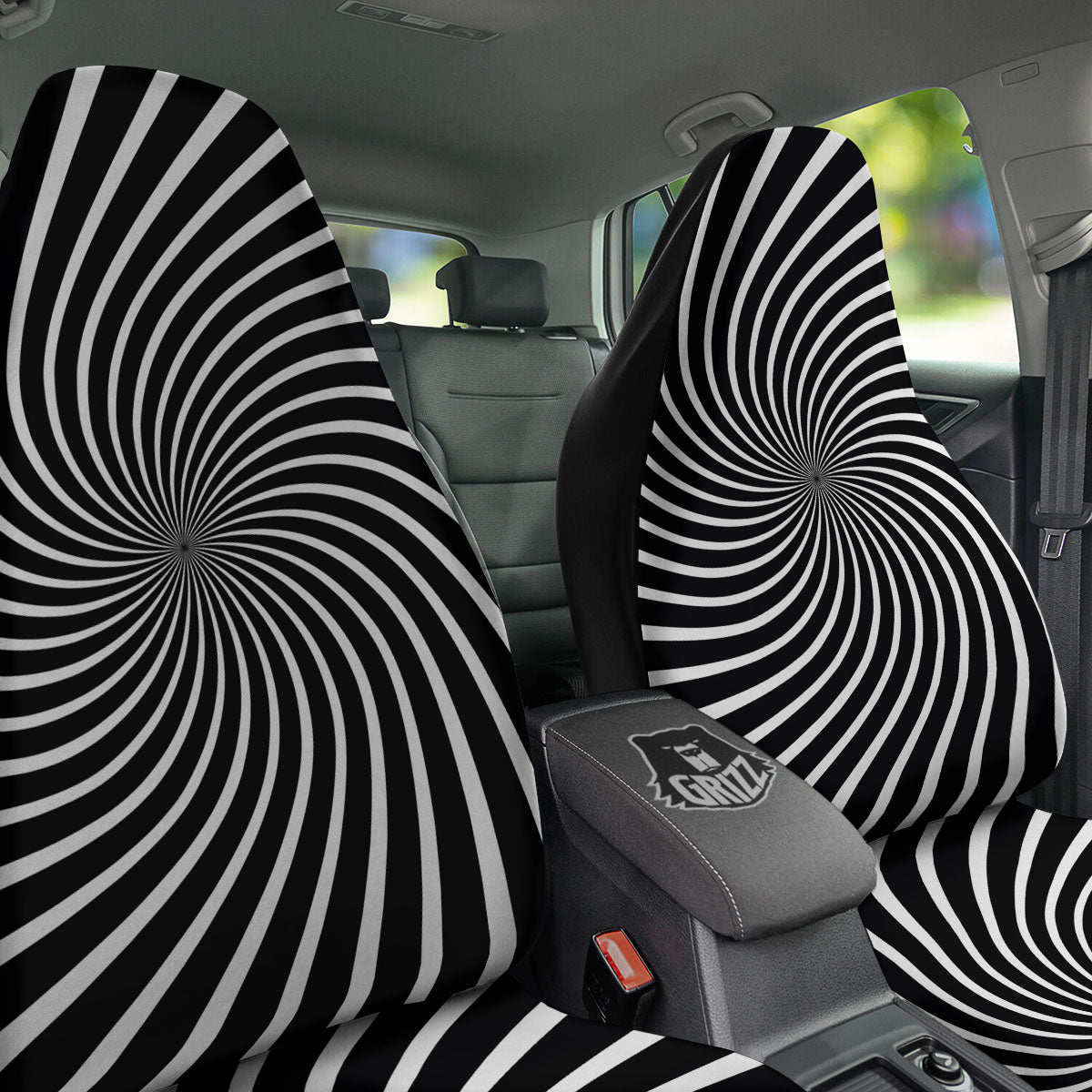 Illusory Motion White And Black Print Car Seat Covers-grizzshop