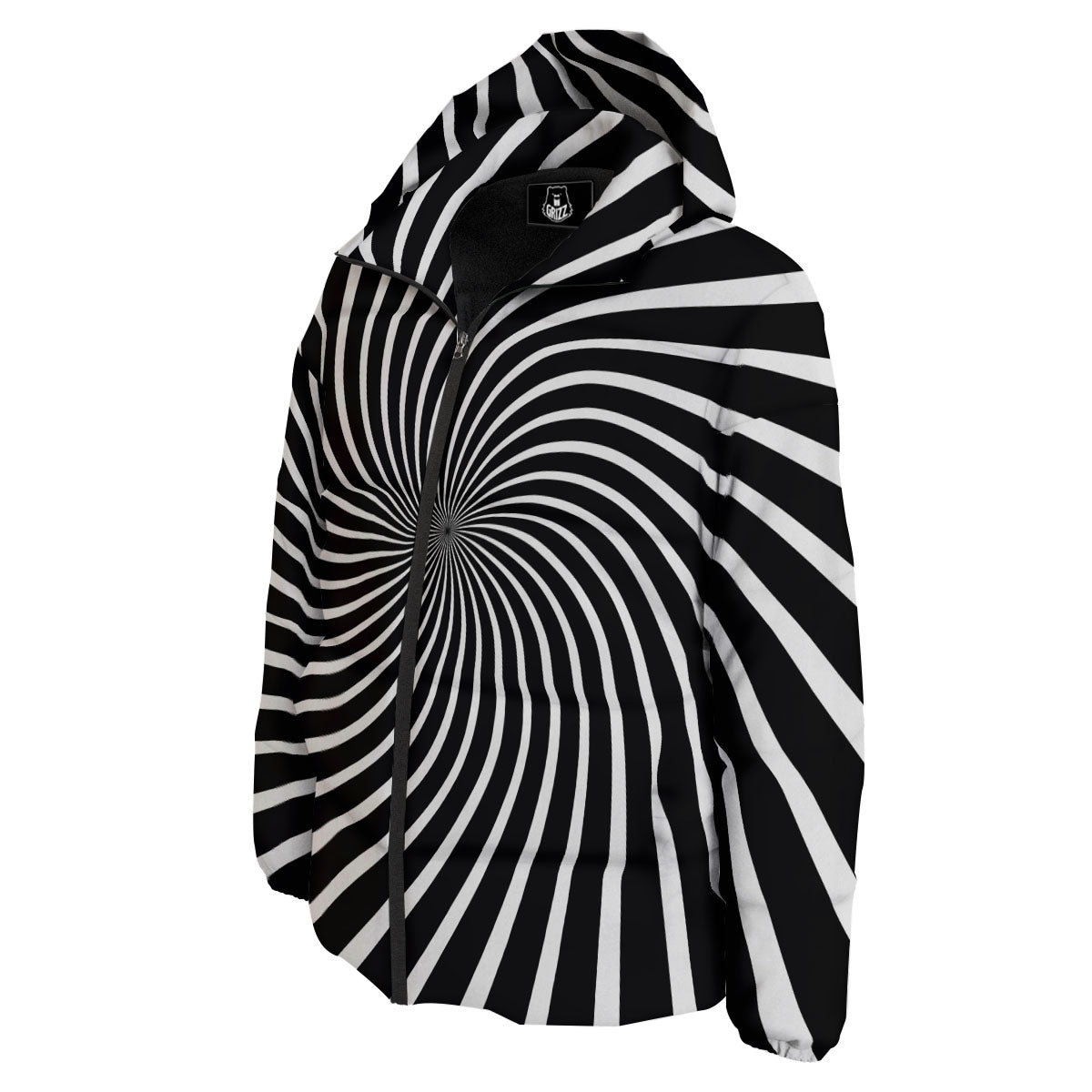 Illusory Motion White And Black Print Down Jacket-grizzshop