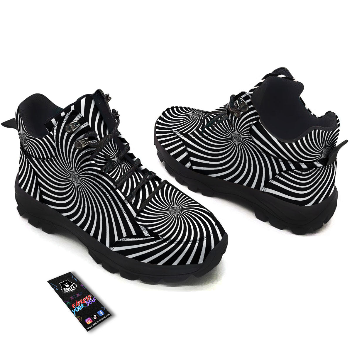 Illusory Motion White And Black Print Hiking Shoes-grizzshop