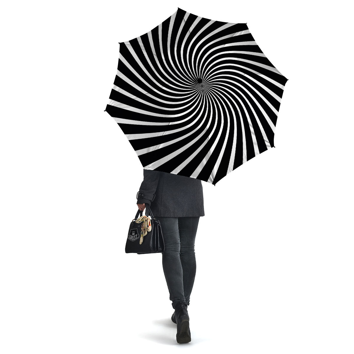 Illusory Motion White And Black Print Umbrella-grizzshop