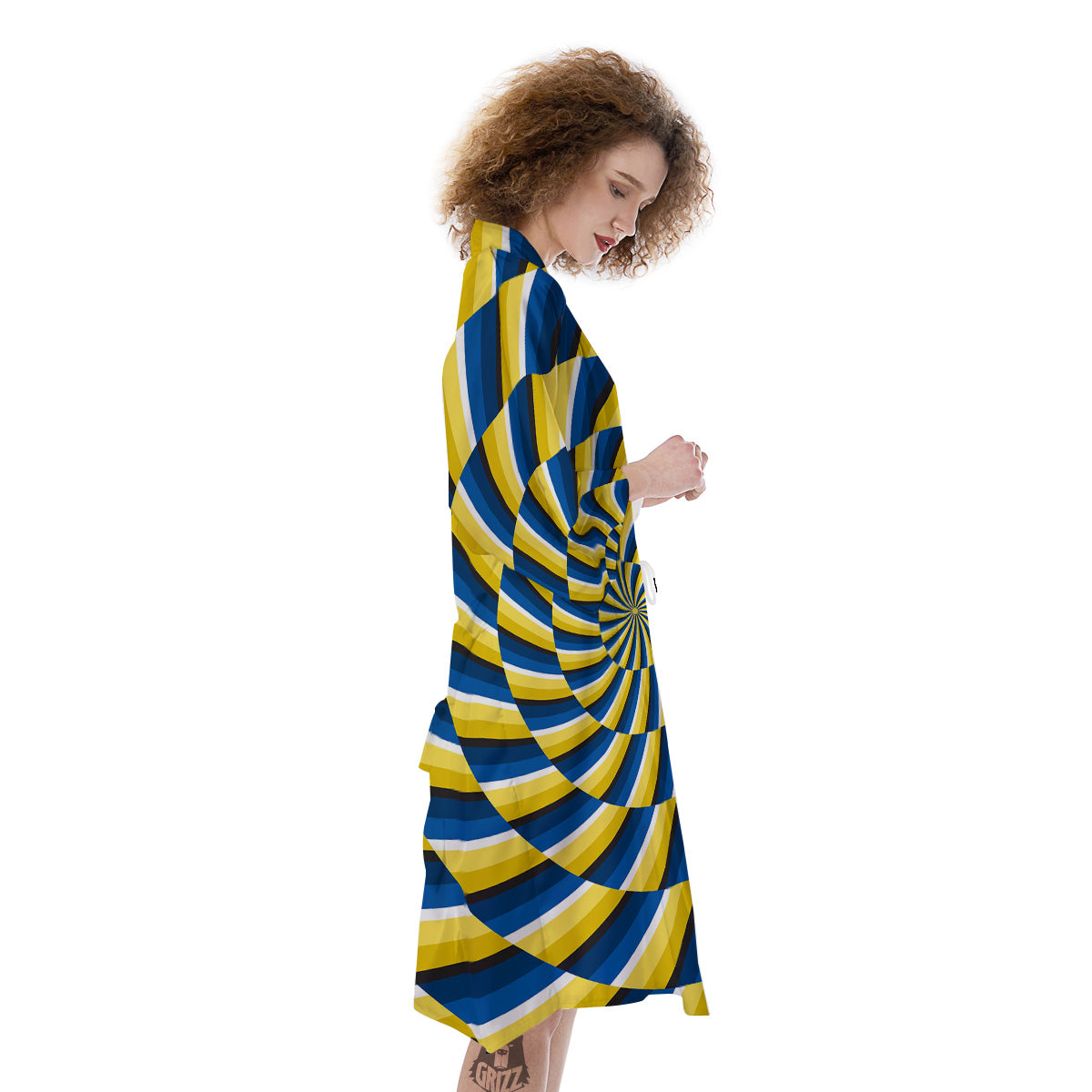 Illusory Motion Yellow And Blue Print Kimono-grizzshop