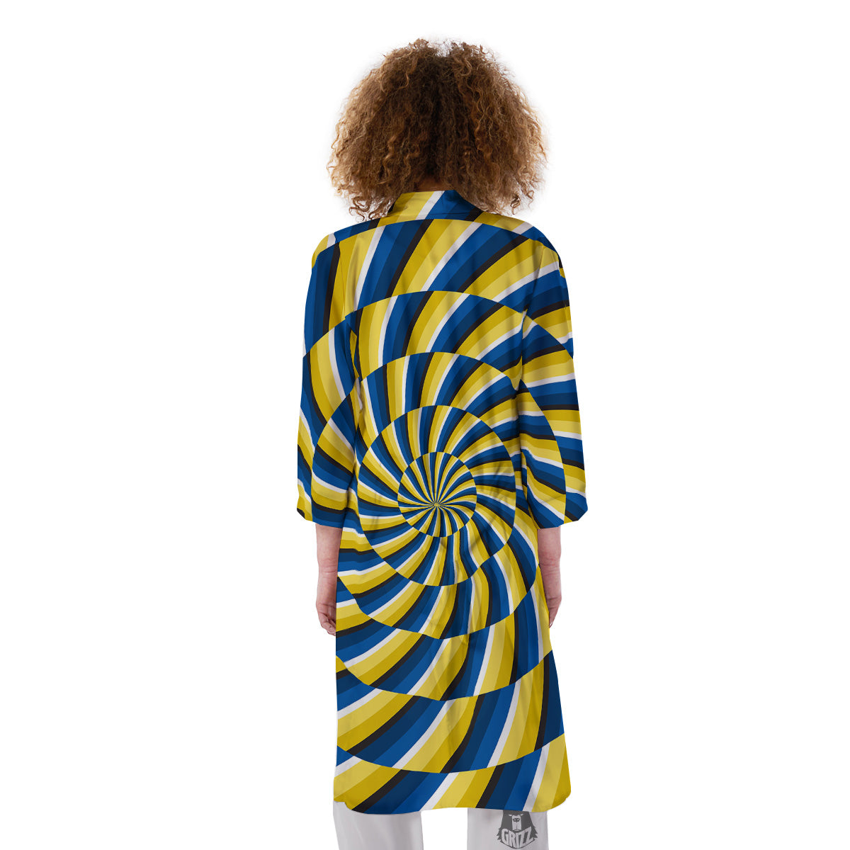 Illusory Motion Yellow And Blue Print Kimono-grizzshop