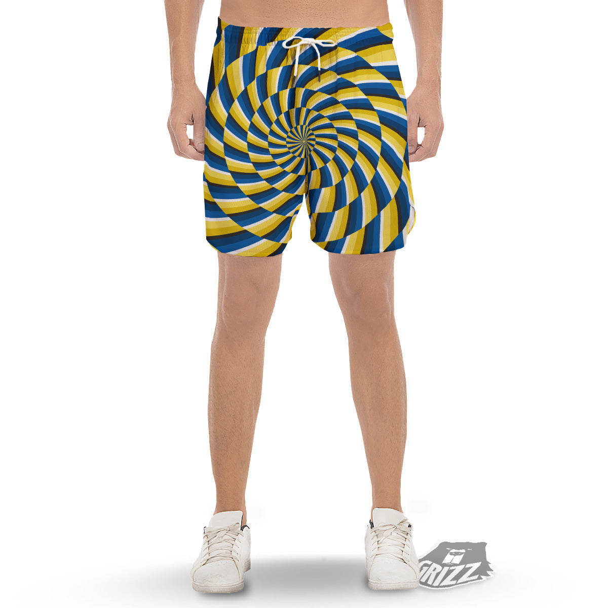 Illusory Motion Yellow And Blue Print Men's Gym Shorts-grizzshop
