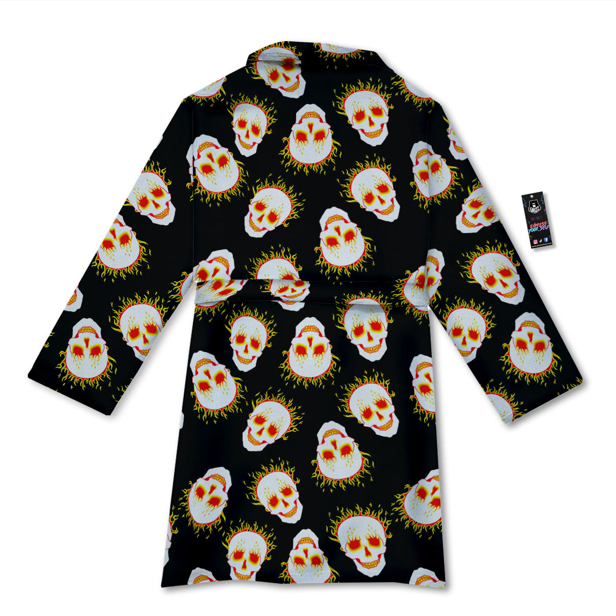 In Flames Skull Print Pattern Bathrobe-grizzshop