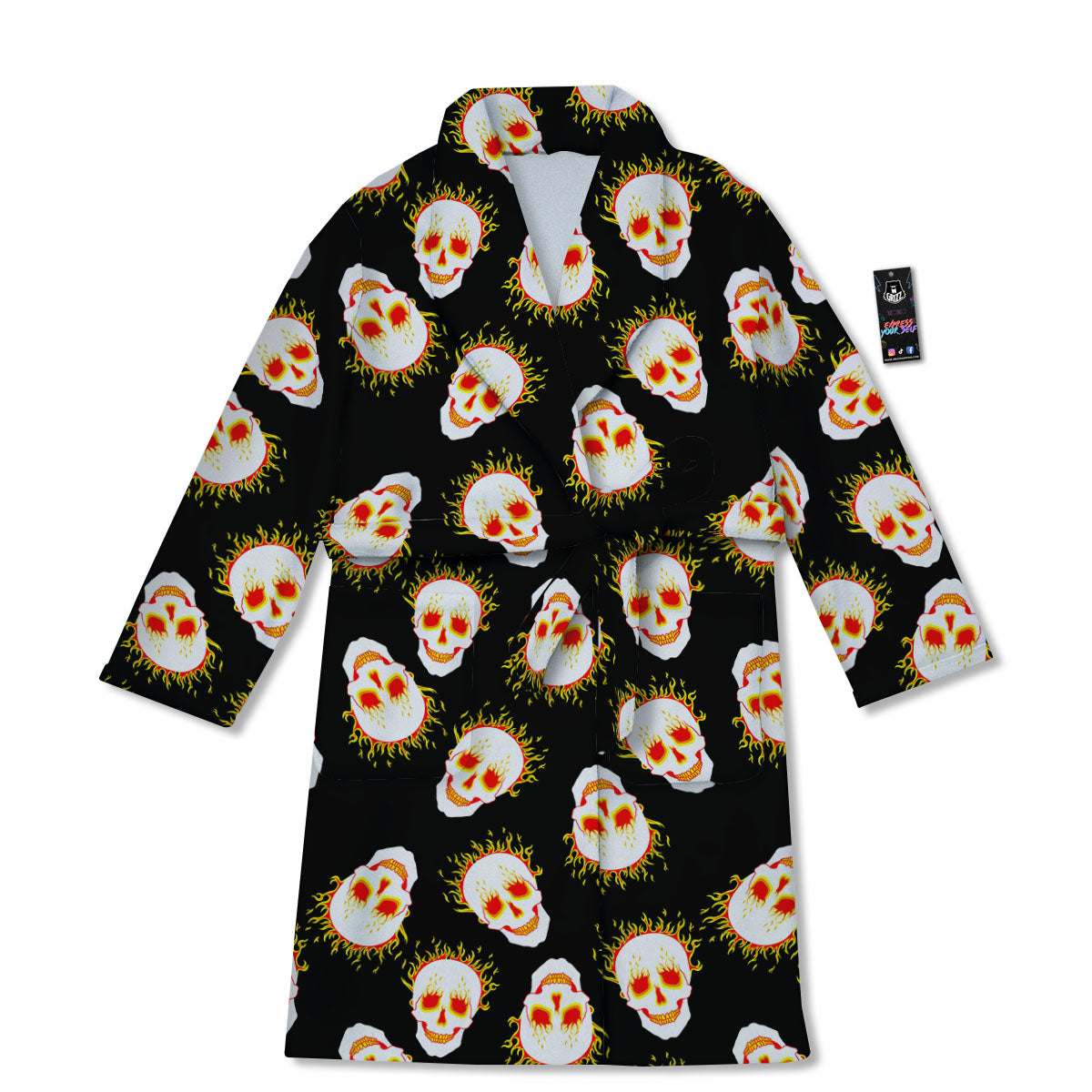 In Flames Skull Print Pattern Bathrobe-grizzshop