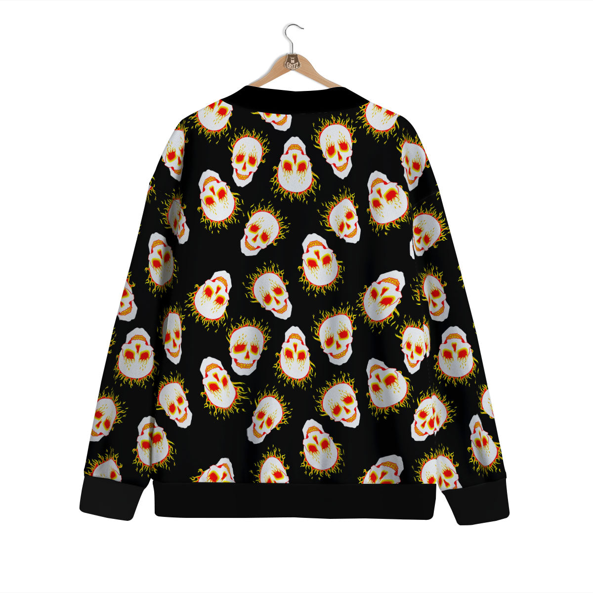 In Flames Skull Print Pattern Cardigan-grizzshop