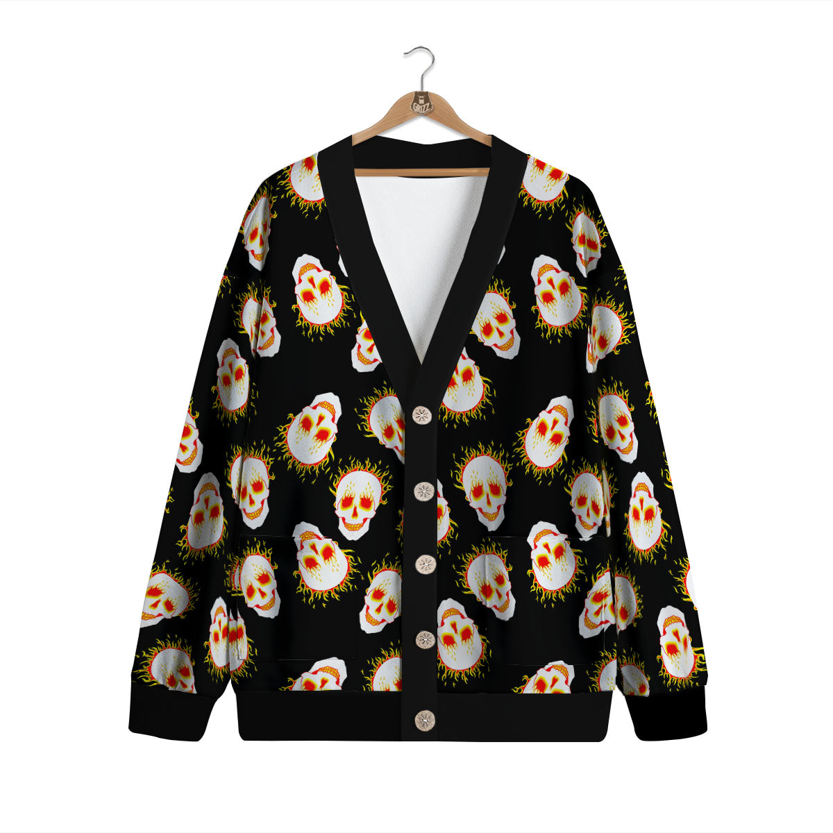 In Flames Skull Print Pattern Cardigan-grizzshop
