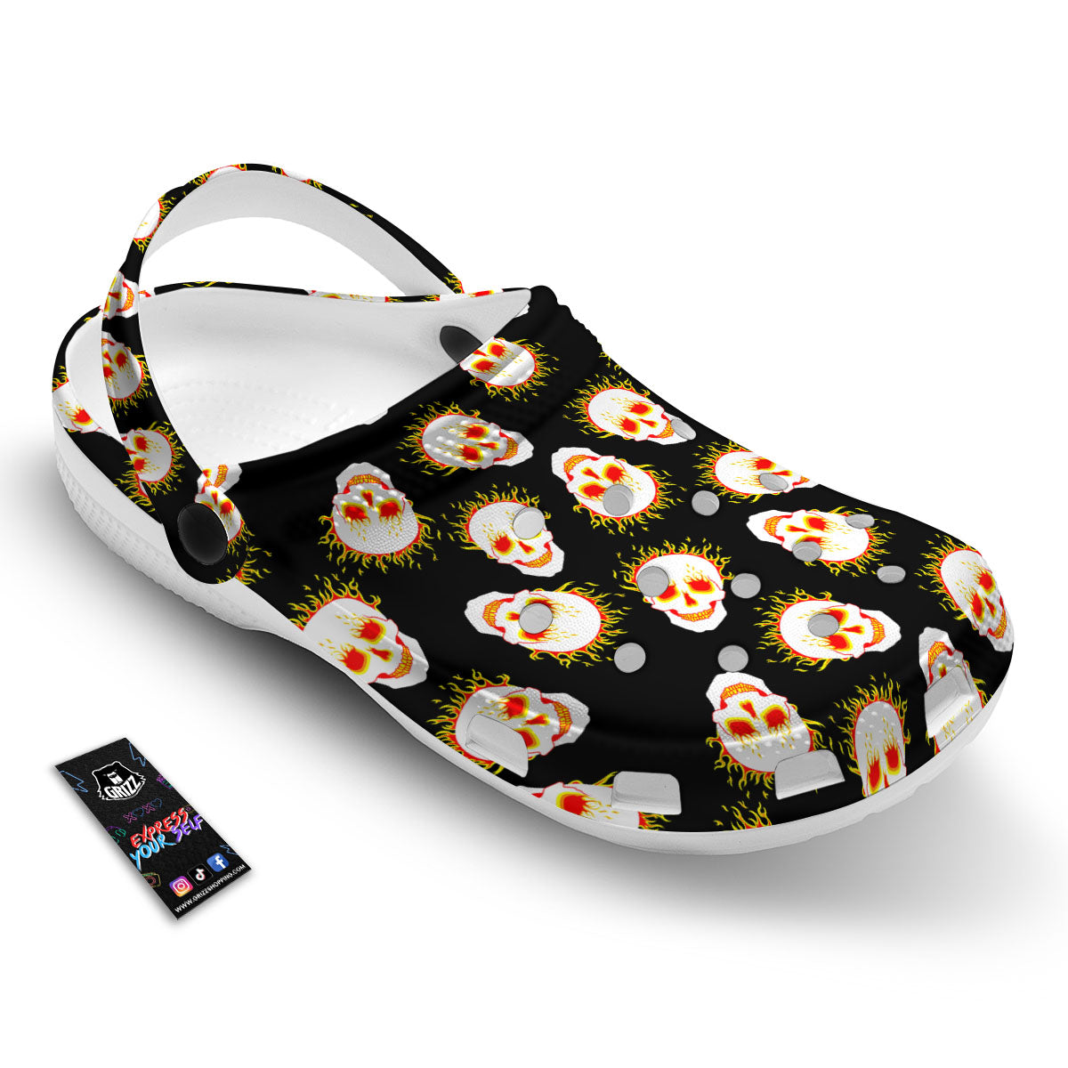 In Flames Skull Print Pattern Clog-grizzshop