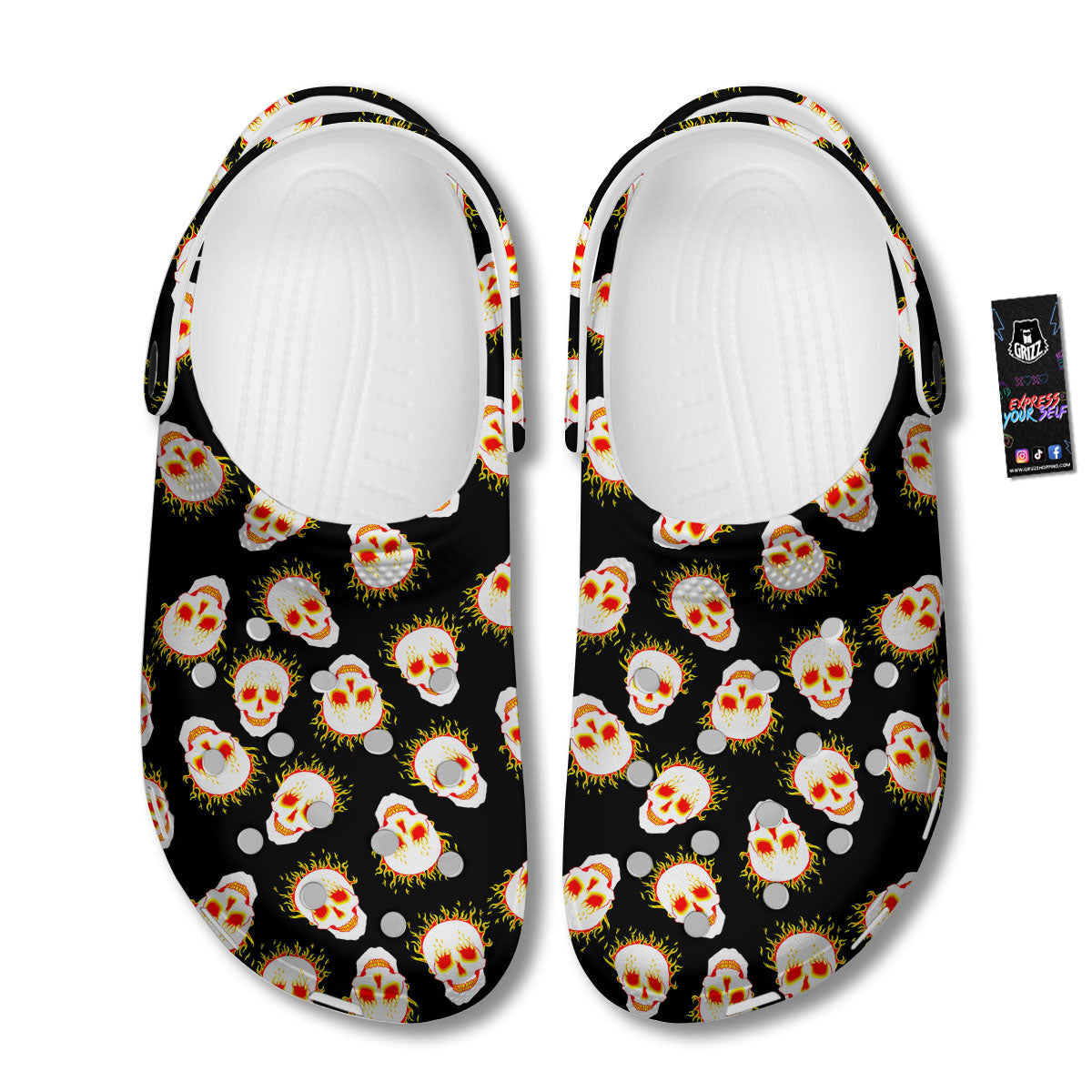 In Flames Skull Print Pattern Clog-grizzshop