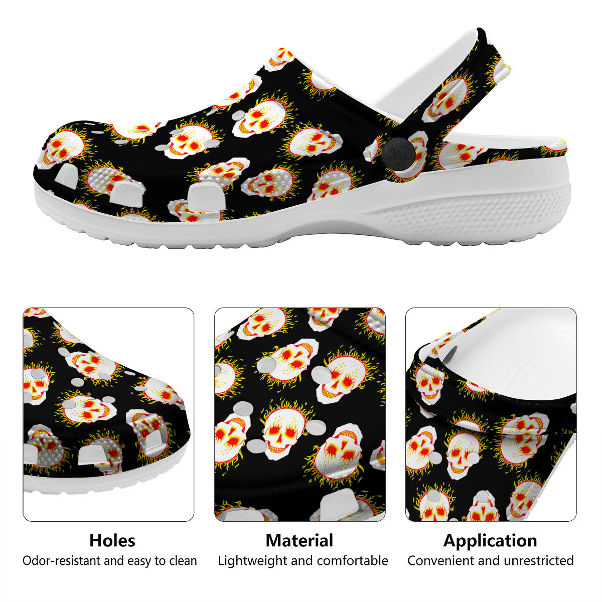 In Flames Skull Print Pattern Clog-grizzshop