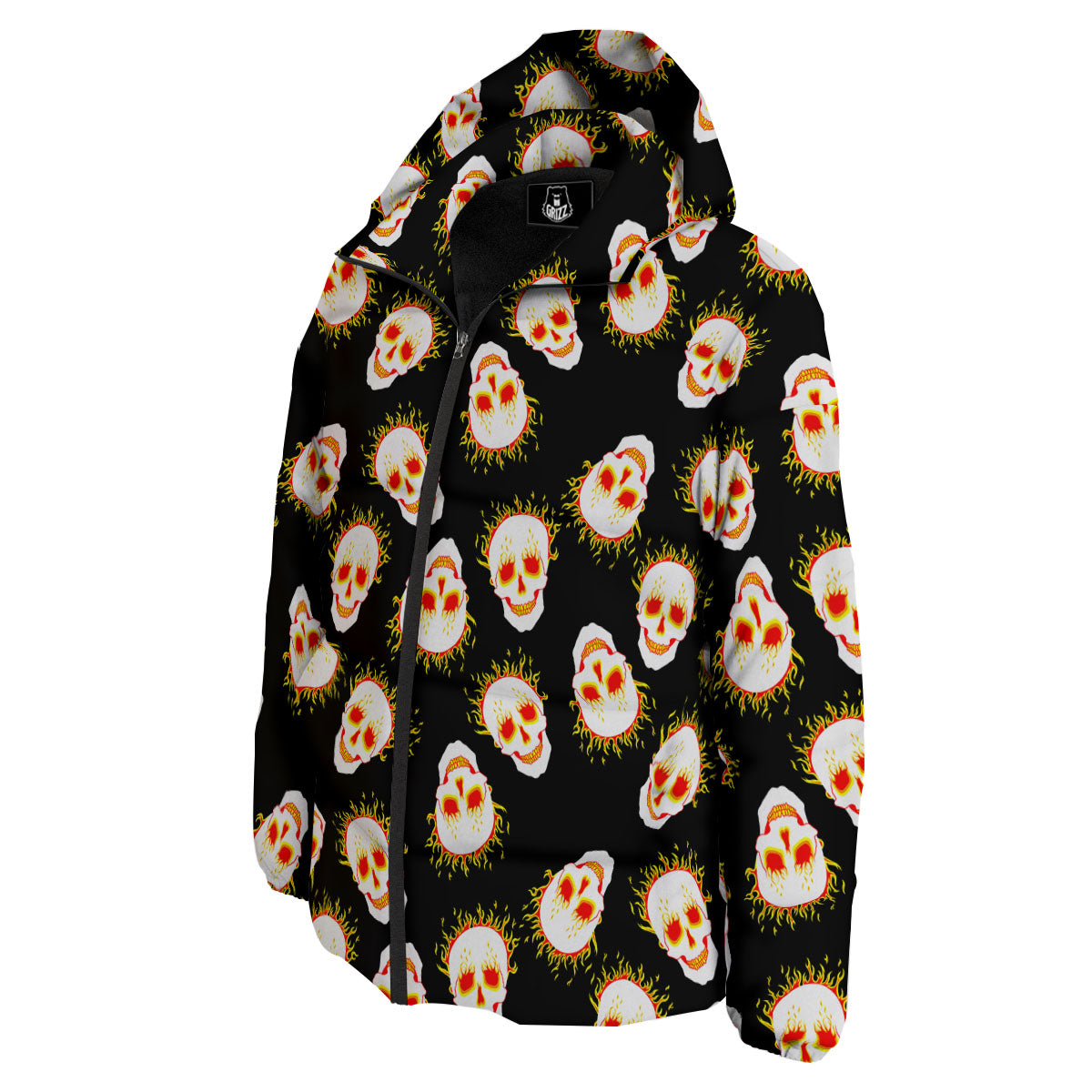 In Flames Skull Print Pattern Down Jacket-grizzshop