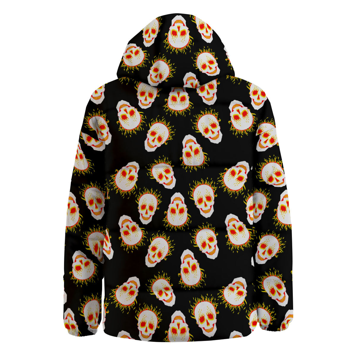 In Flames Skull Print Pattern Down Jacket-grizzshop