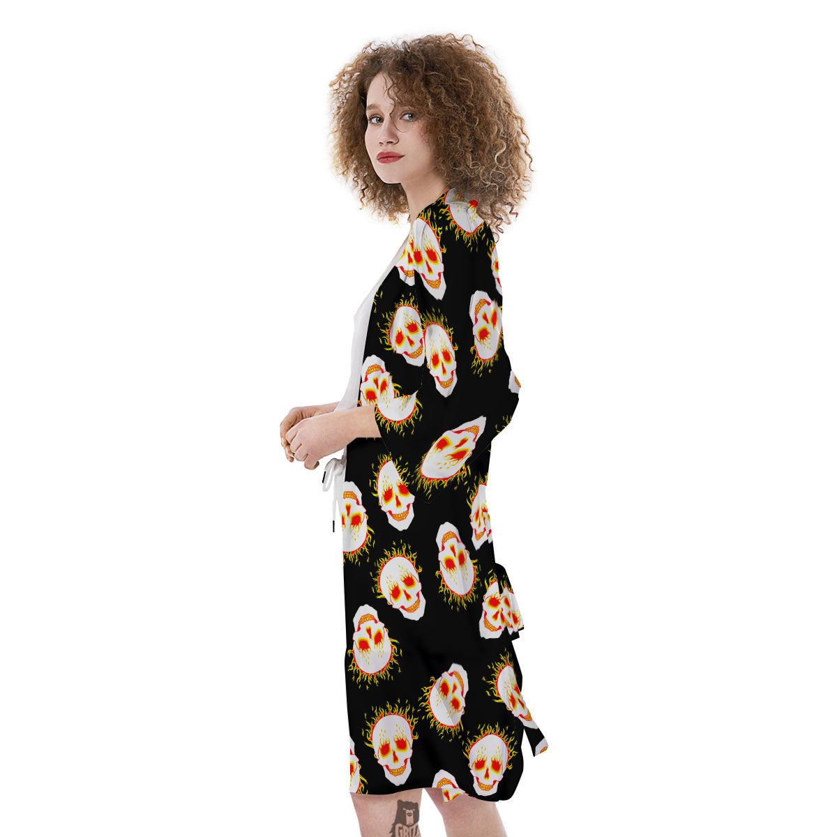 In Flames Skull Print Pattern Kimono-grizzshop