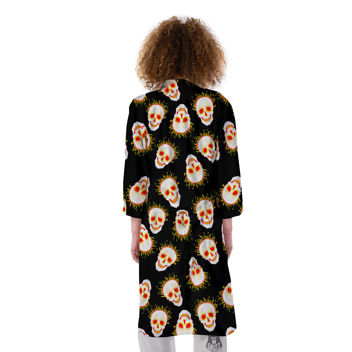 In Flames Skull Print Pattern Kimono-grizzshop