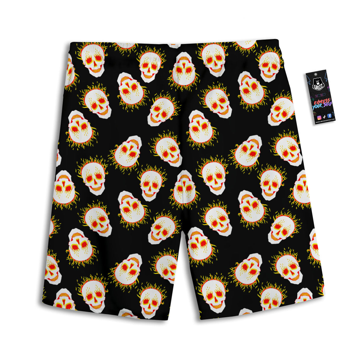In Flames Skull Print Pattern Men's Athletic Shorts