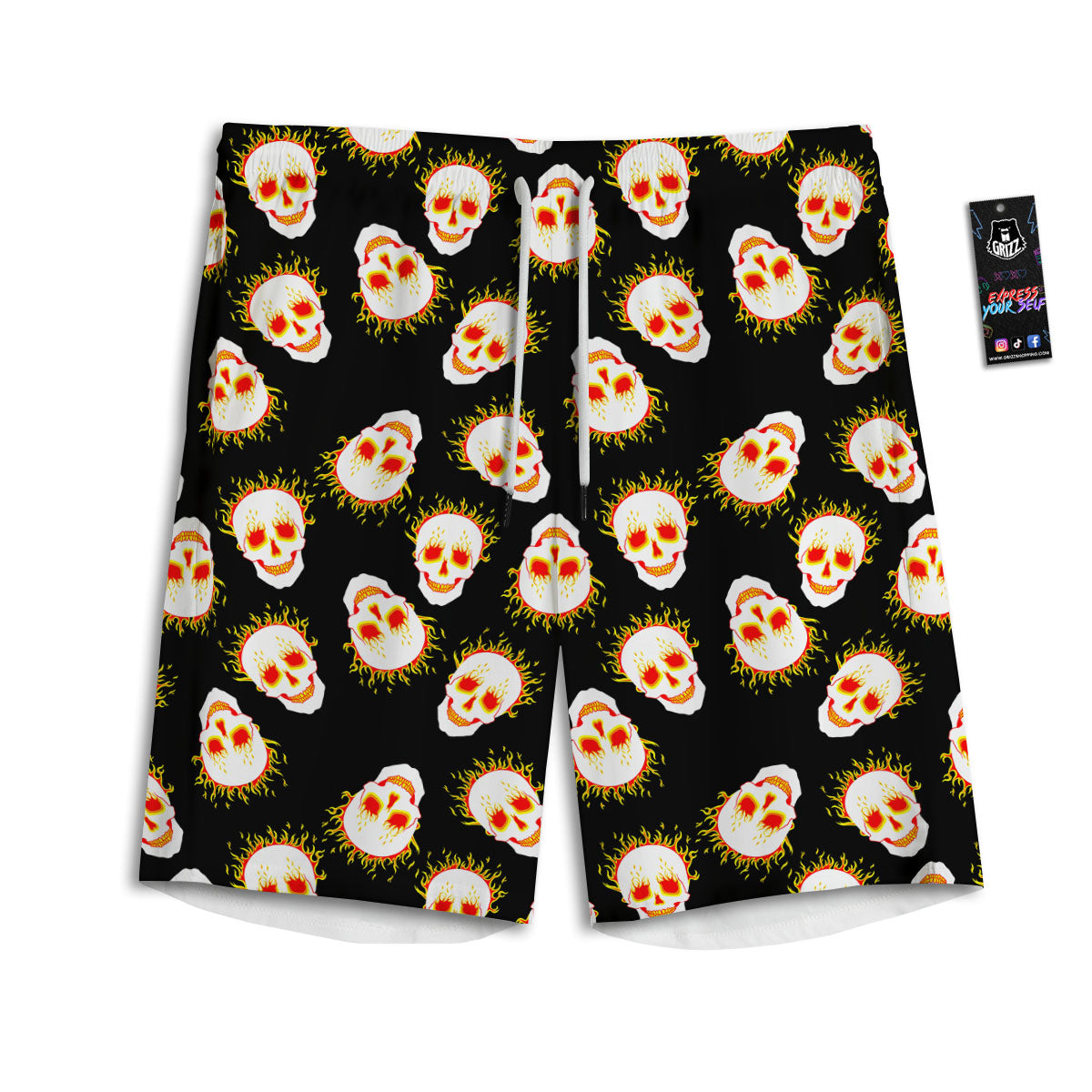 In Flames Skull Print Pattern Men's Athletic Shorts