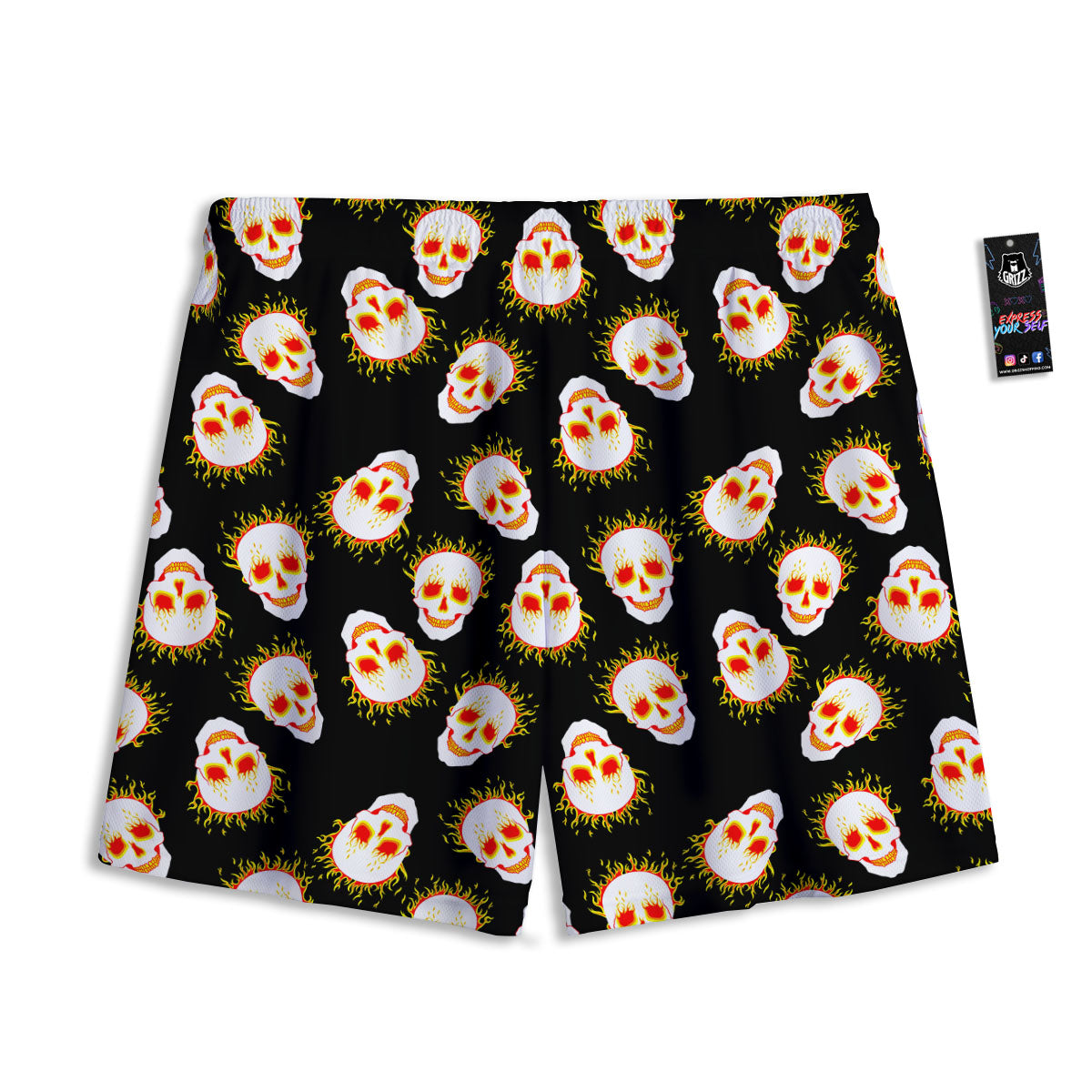 In Flames Skull Print Pattern Mesh Shorts