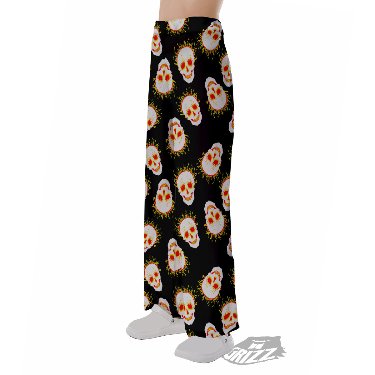In Flames Skull Print Pattern Pajama Pants-grizzshop