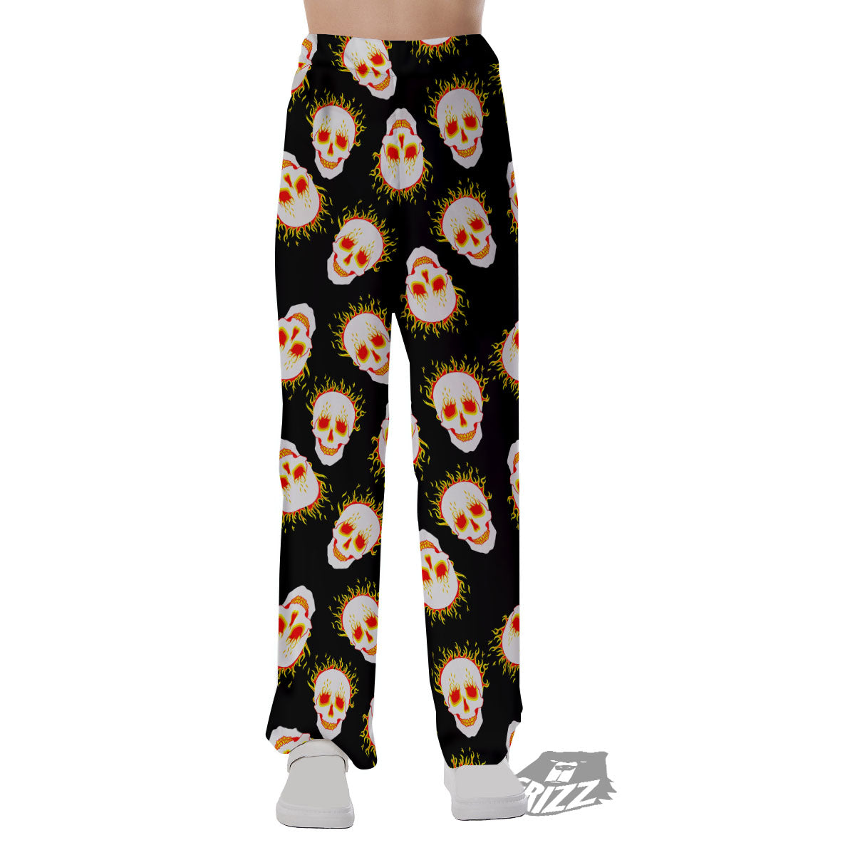 In Flames Skull Print Pattern Pajama Pants-grizzshop