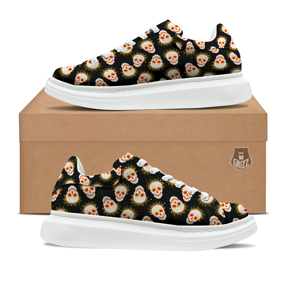 In Flames Skull Print Pattern Platform Shoes-grizzshop