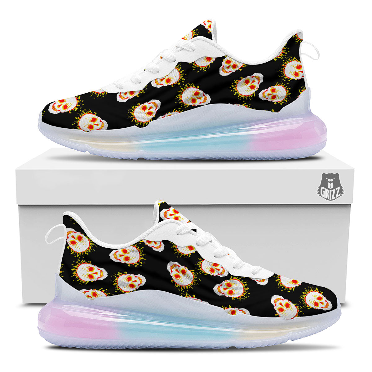 In Flames Skull Print Pattern Running Sneakers-grizzshop