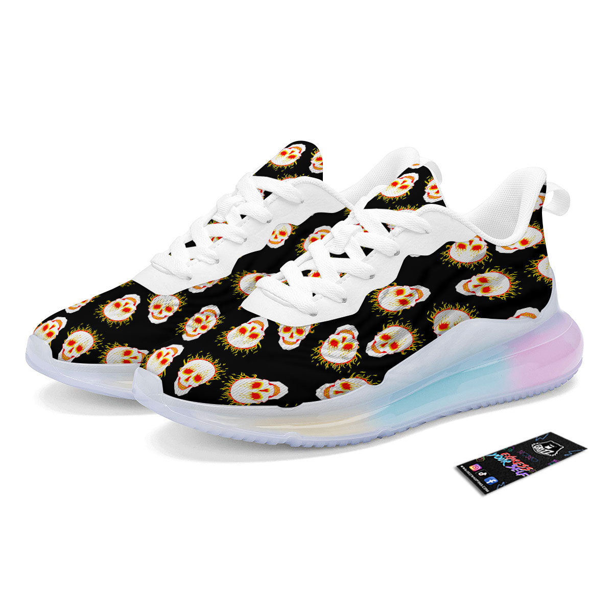 In Flames Skull Print Pattern Running Sneakers-grizzshop