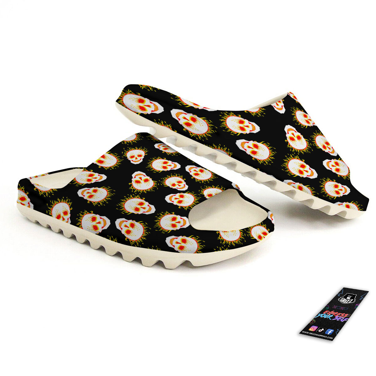 In Flames Skull Print Pattern Sandals-grizzshop