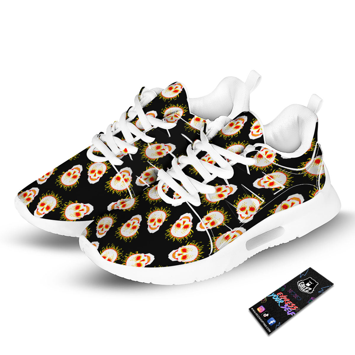 In Flames Skull Print Pattern Tennis Shoes-grizzshop
