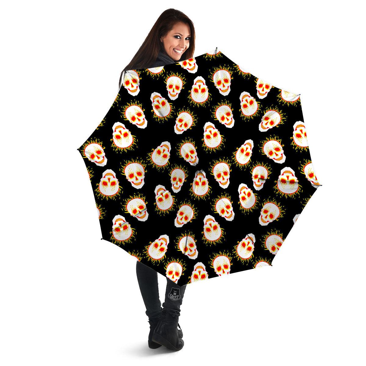 In Flames Skull Print Pattern Umbrella-grizzshop