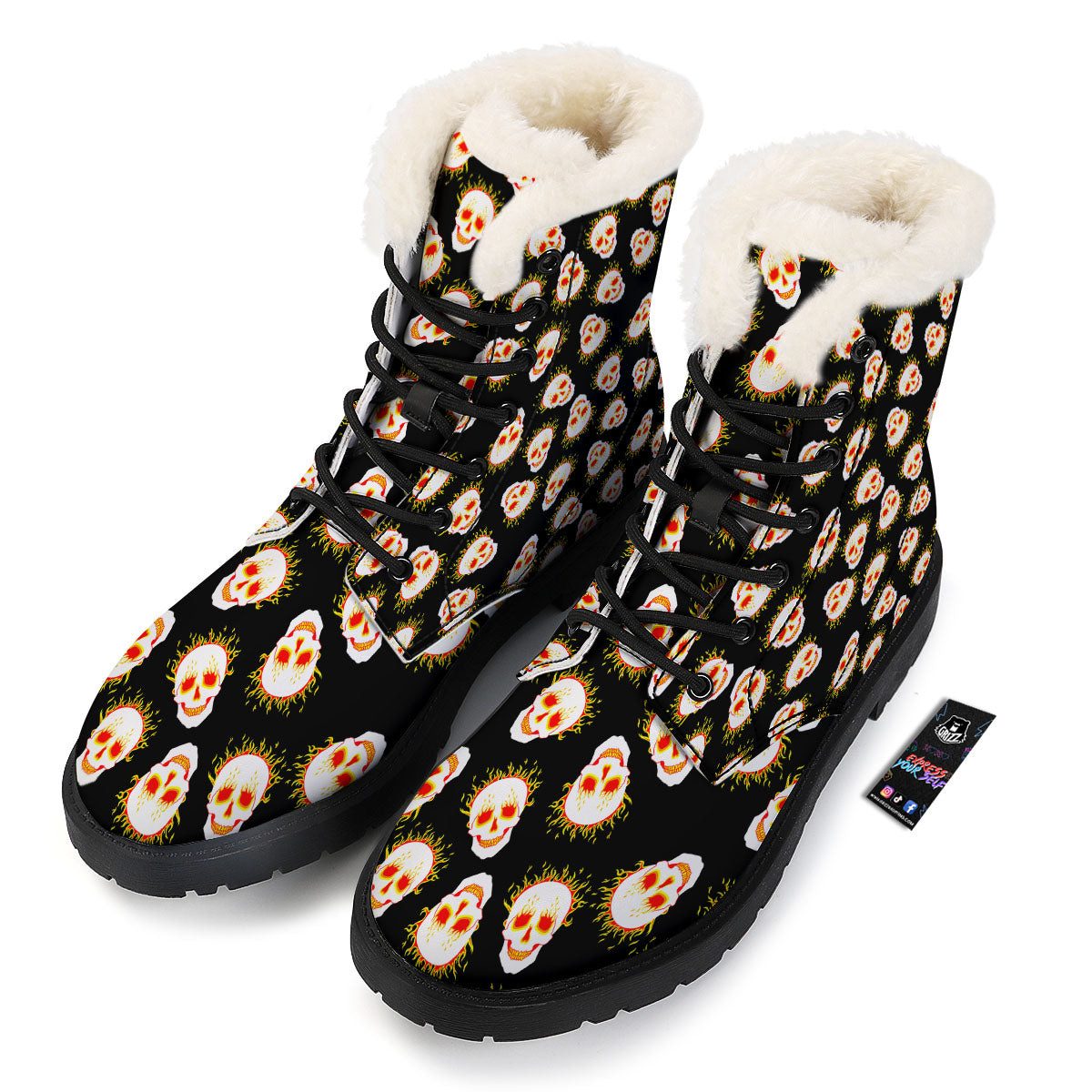 In Flames Skull Print Pattern Winter Boots-grizzshop