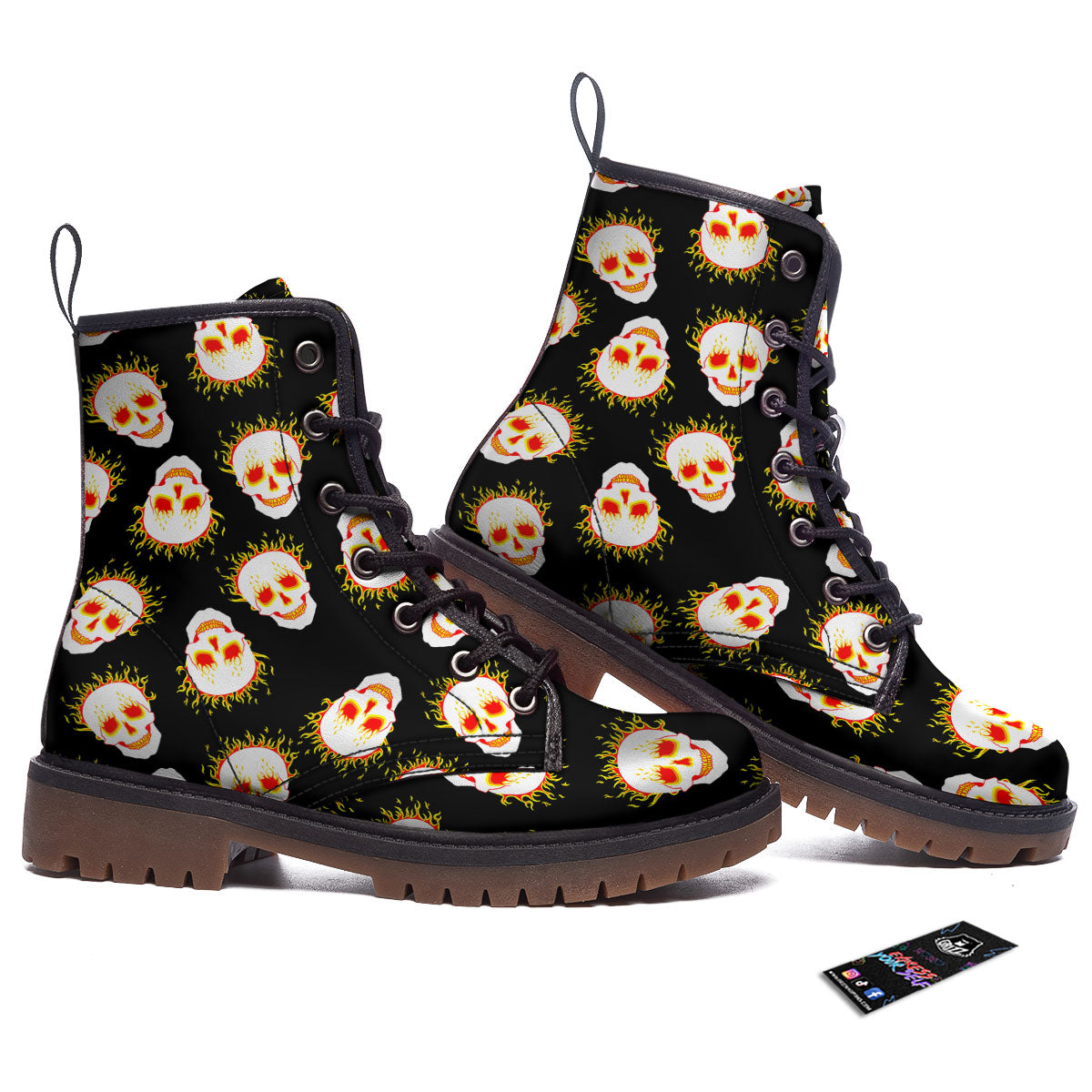 In Flames Skull Print Pattern Work Boots-grizzshop
