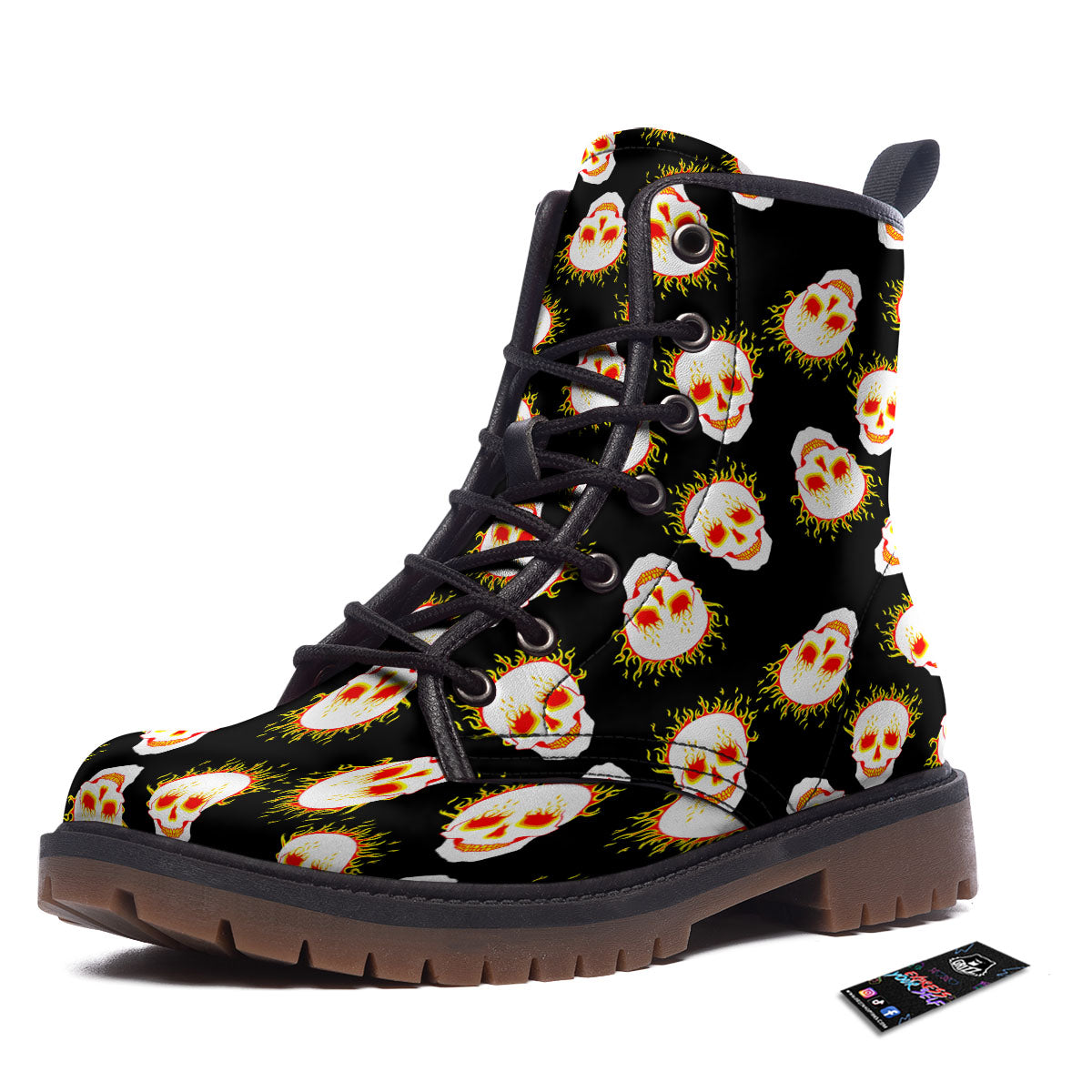 In Flames Skull Print Pattern Work Boots-grizzshop