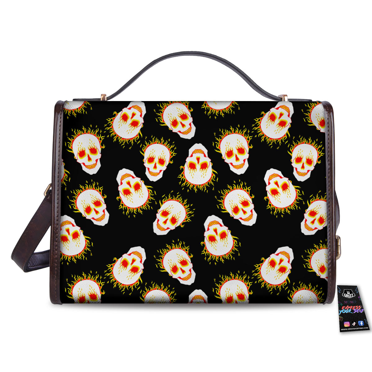 In Flames Skull Print Pattern Women's Satchel Bag