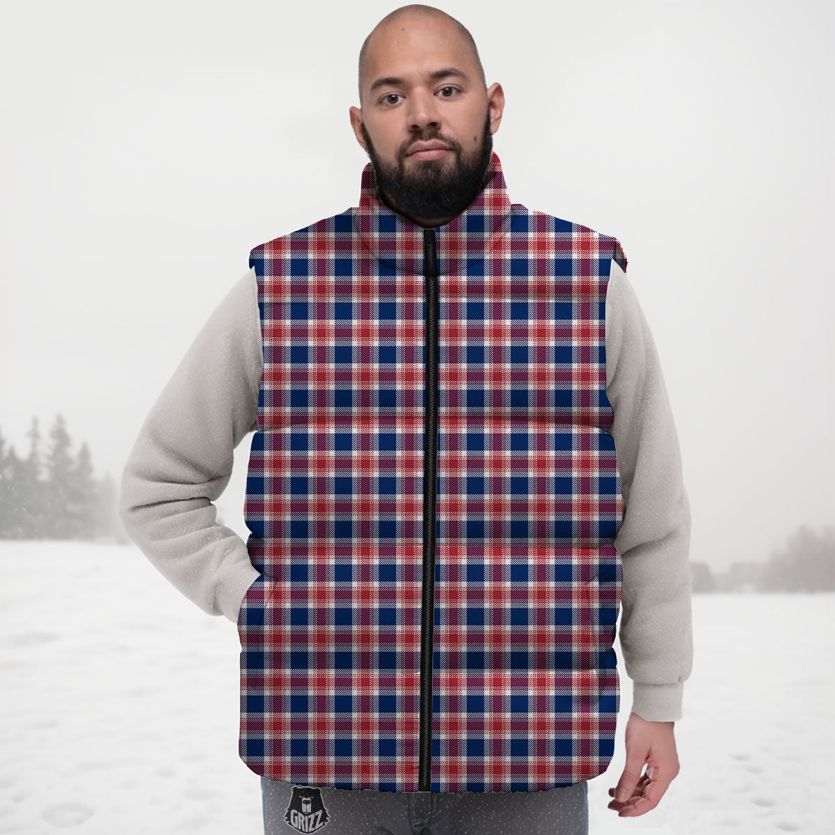 Independence Day American Plaid Print Down Vest