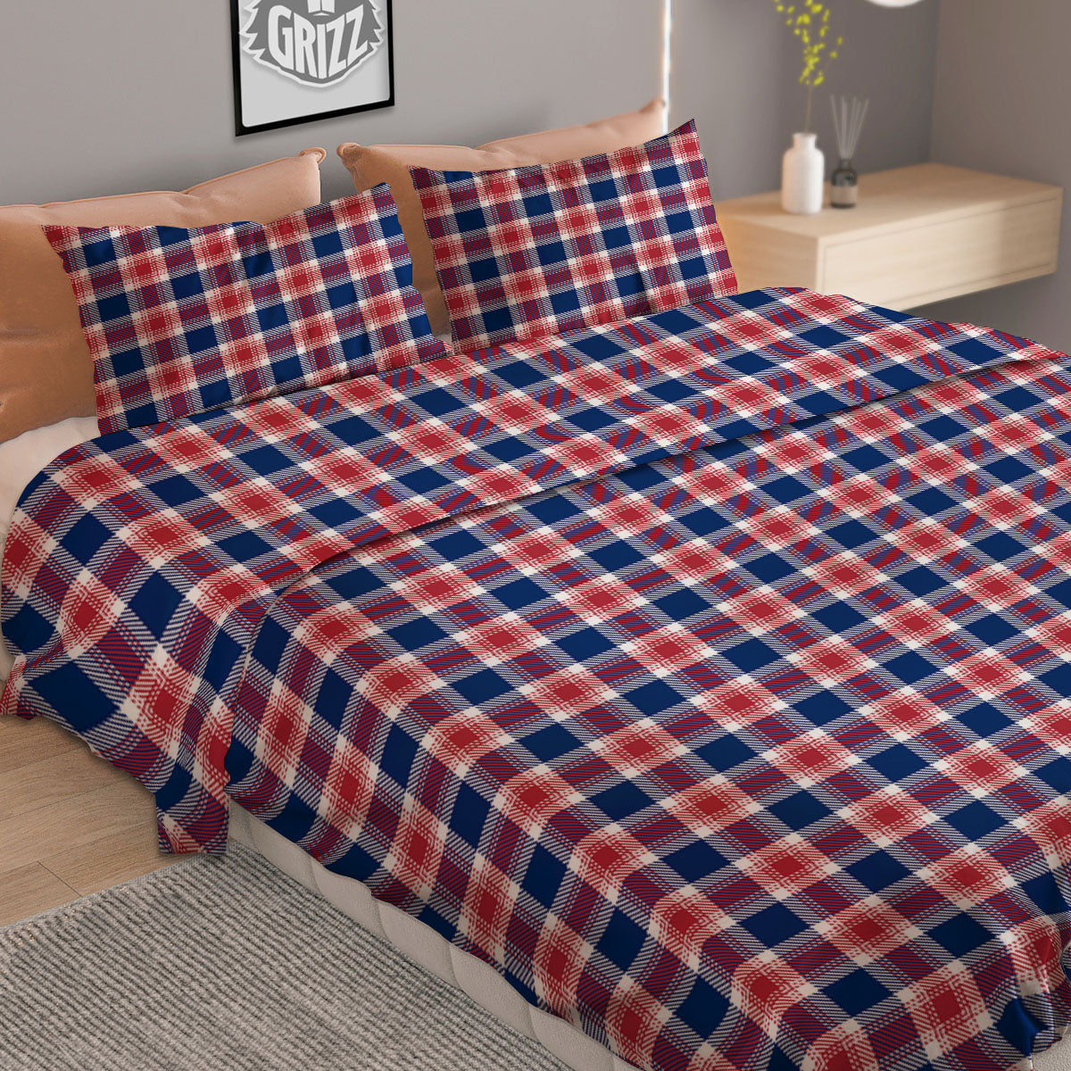 Independence Day American Plaid Print Duvet Cover Bedding Set