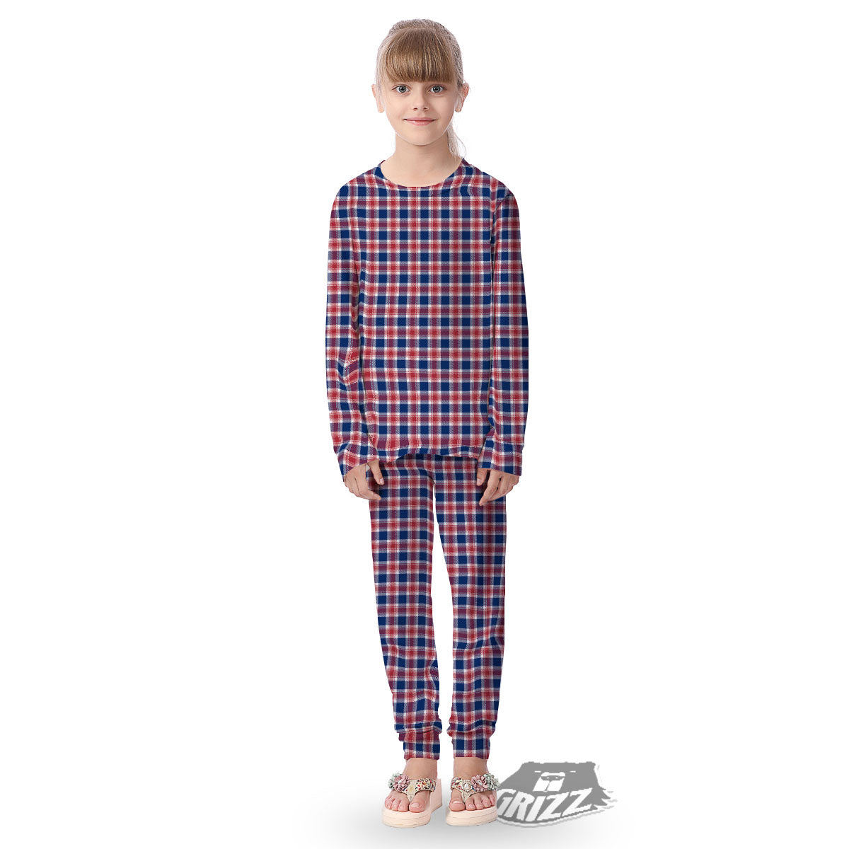 Independence Day American Plaid Print Kid's Pajamas-grizzshop