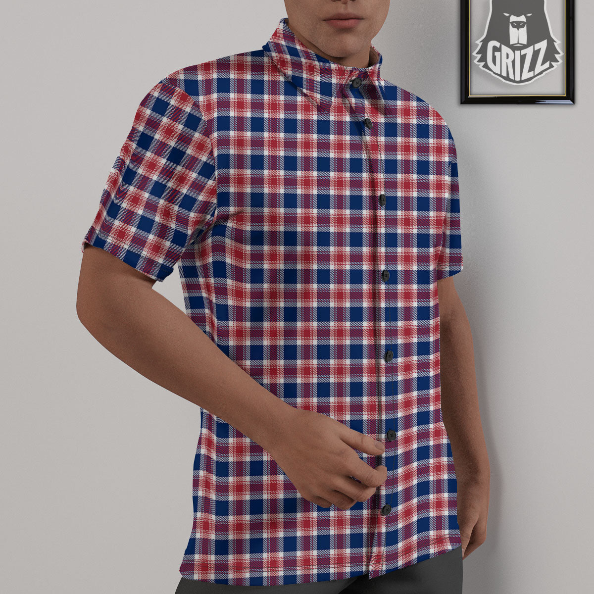 Independence Day American Plaid Print Untucked Shirts-grizzshop