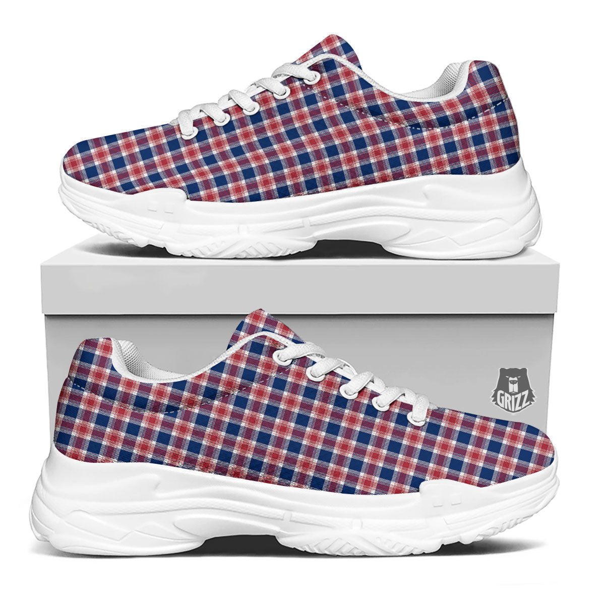Independence Day American Plaid Print White Chunky Shoes-grizzshop
