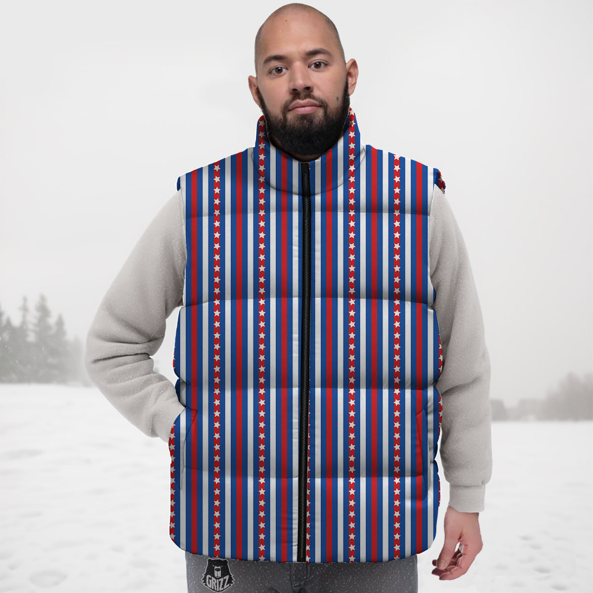 Independence Day U S A Print Pattern Down Vest-grizzshop