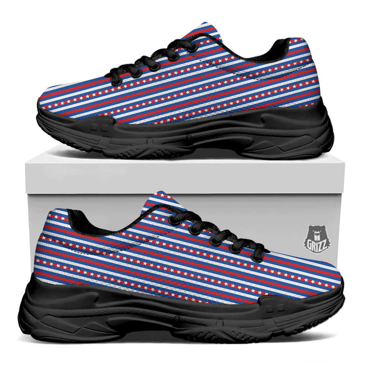 Independence Day USA Print Pattern Black Chunky Shoes-grizzshop