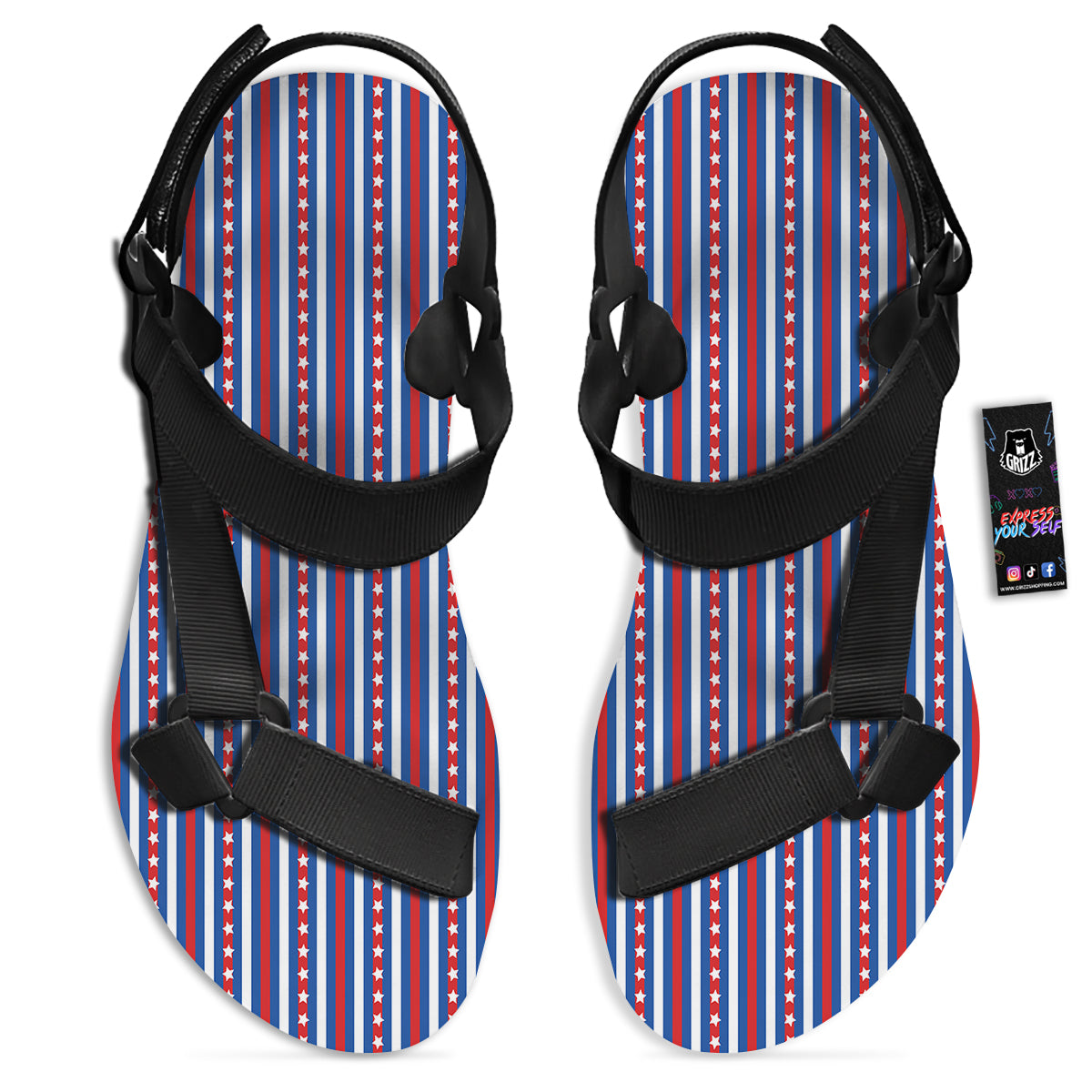 Independence Day USA Print Pattern Black Open Toe Sandals-grizzshop