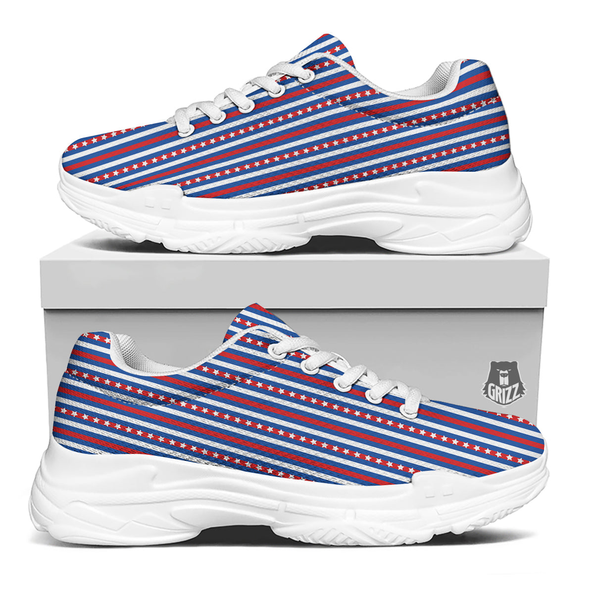 Independence Day USA Print Pattern White Chunky Shoes-grizzshop