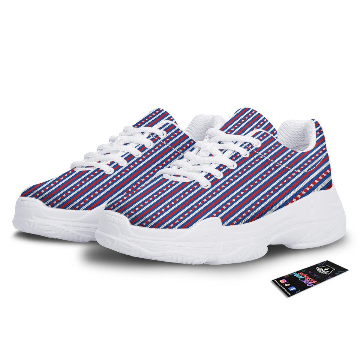 Independence Day USA Print Pattern White Chunky Shoes-grizzshop