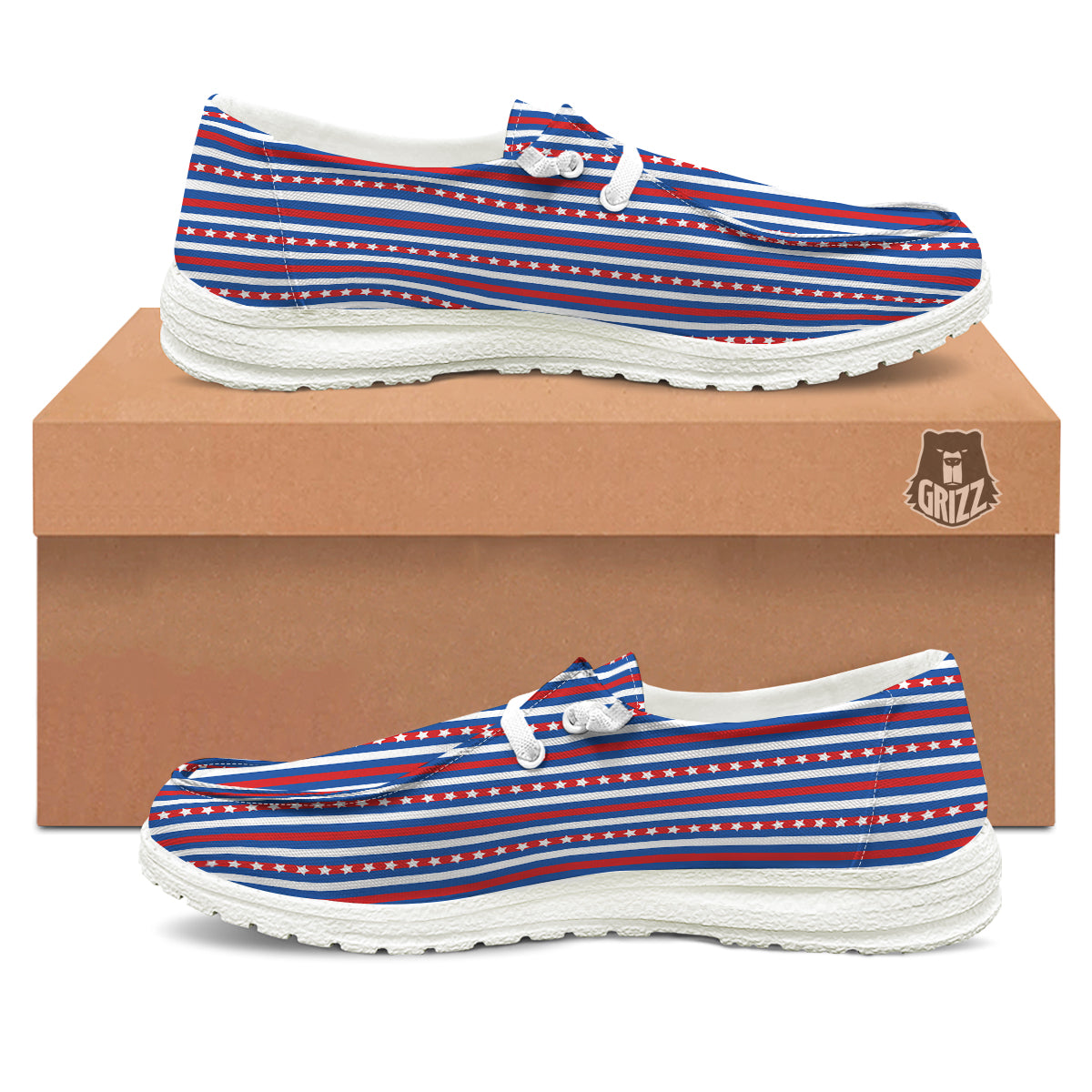 Independence Day USA Print Pattern White Loafers-grizzshop