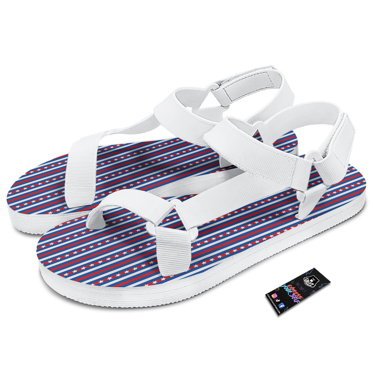 Independence Day USA Print Pattern White Open Toe Sandals-grizzshop