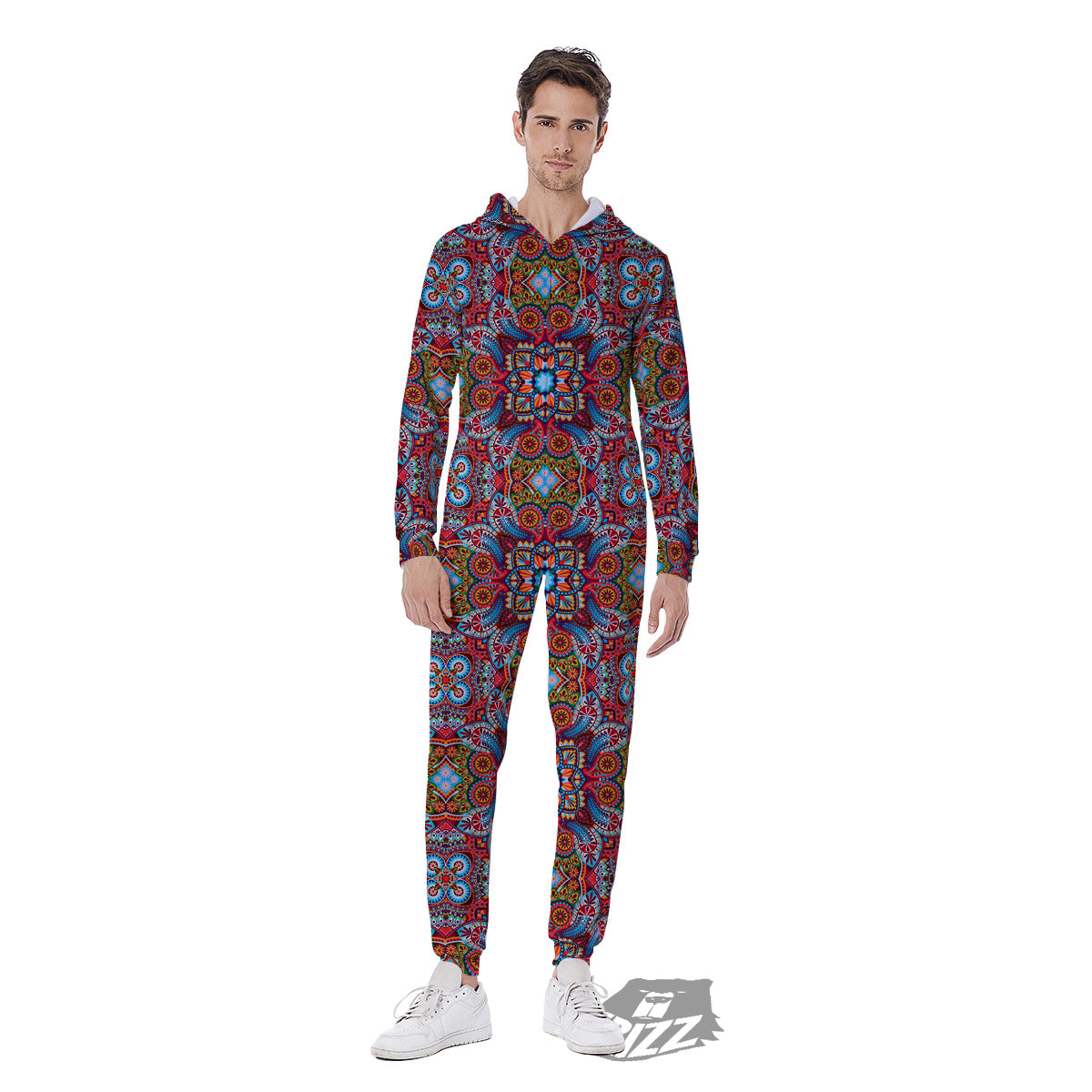India Paisley Colorful Print Pattern Men's Jumpsuit-grizzshop